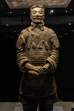 Qin Shi Huang Mausoleum of First Emperor of China: PIT 2 - terracotta sculptures of a soldier of the Terracotta Army. XI&rsquo;AN, CHINA. JULY 27, 2023.