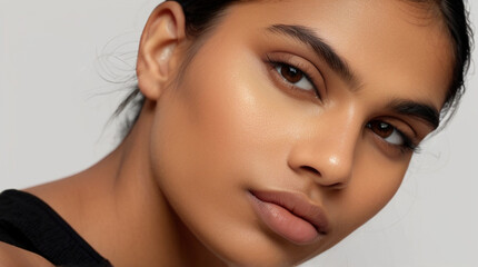 Fototapeta premium Close up portrait of beautiful Asian young woman in 20s with perfect glowy skin