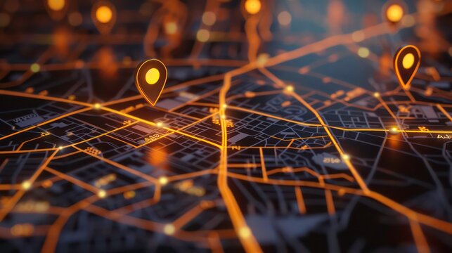 Navigating through a city map with multiple location markers to explore key destinations and routes. Generative AI