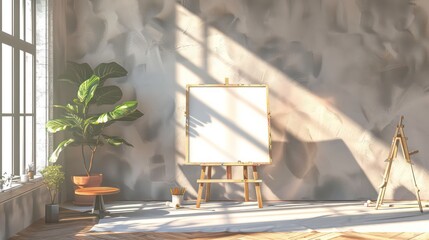modern painting room with painting pencil and empty board well designed beautiful bright interior. Generative AI
