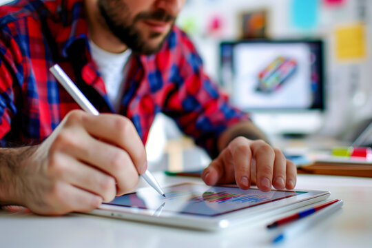 Designer working on a digital tablet - Powered by Adobe