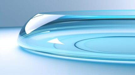 Minimalist Transparent Blue Circular Glass or Optical Design Object
