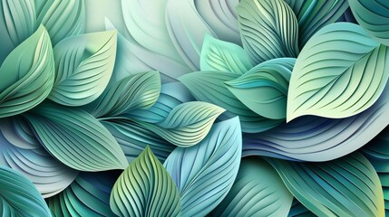 Abstract leaves form a vibrant background, a colorful representation of plant textures. Nature's design in art, a display of green leaves.