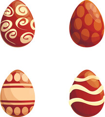 Chocolate egg icons set cartoon vector. Various decorated chocolate egg. Easter sweet