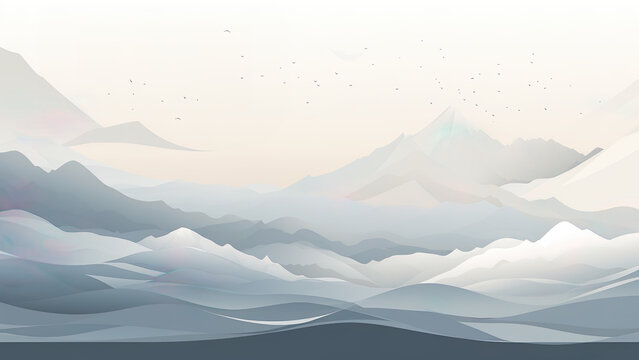 Dove Grey Sorrel Mountain - Mountains, Vector Art, Nature Graphic, Light Colors, Cartoon Art, Abstract, Boho, Chic, Minimalist, Simple Art 