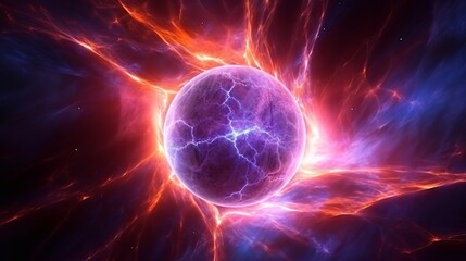 Fototapeta premium Abstract space background reveals an awesome planet. A galaxy's spectacularly energy swirls around the cosmic wallpaper.