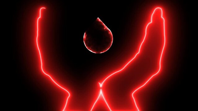 World Blood Donor Day concept with red drop simbol and hand, Hands holding drop, give blood donation, blood transfusion, world blood donor day, vision, Blood Donation Concept.4K-Masking