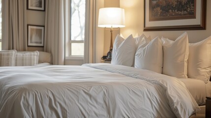 Newly prepared bed with white linens