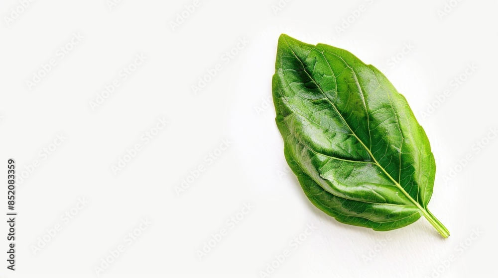 Sticker Holy basil leaf grown for spiritual and healing uses isolated on white with space for text