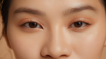 Close up of beautiful Asian woman's eyes with eyelash and brow lift. 