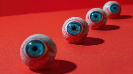 Toy eyes on red background