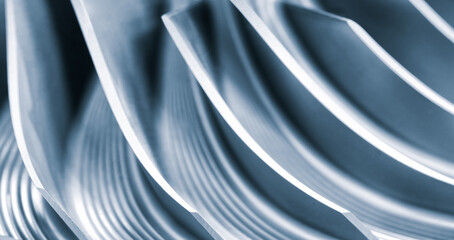 Part of a metal turbine printed on a 3D printer, new additive technologies concept background