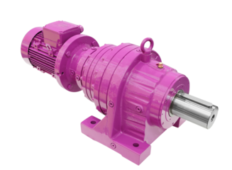 A large pink motor with a silver shaft isolated on transparent background