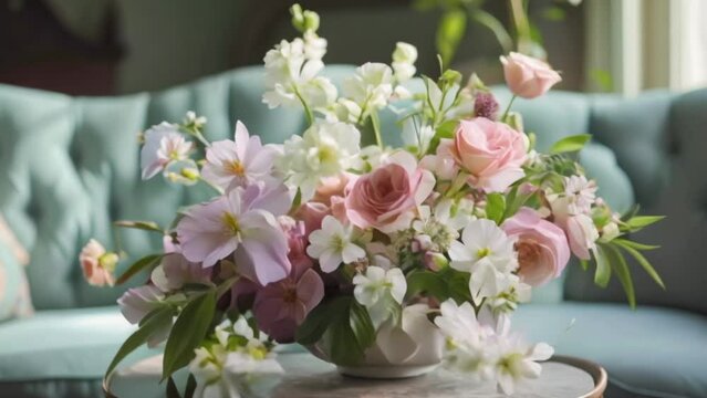 Spring flowers in vintage vase, beautiful floral arrangement, home decor, wedding and florist design idea