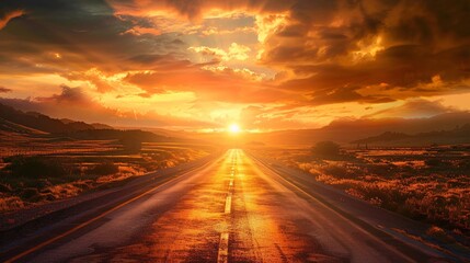 Obraz premium A road with a sunset in the background