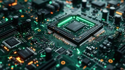 Obraz premium A close up of a computer chip with a green background