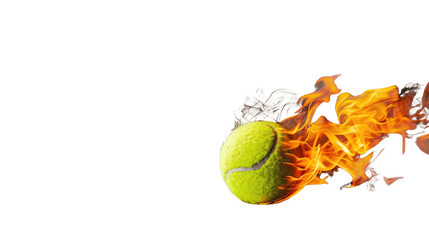 Burning tennis ball on transparent background