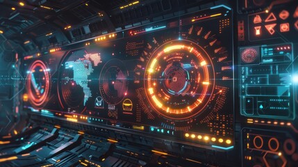 Fototapeta premium Technology digital cyberpunk control hologram elements abstract panel HUD display interface Background AI generated image