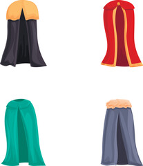 Mantle icons set cartoon vector. Cloak of various color. Clothing item