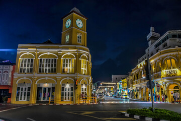 Fototapeta premium Phuket old town landscape in Thailand at night time