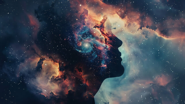 Human Silhouette Filled with Galaxy
