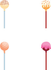 Sweet lollipop icons set cartoon vector. Round multicolored candy on stick. Unhealthy food