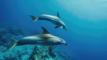 Fototapeta premium Spinner dolphins education at Sataya Egypt s Southern Red Sea