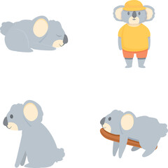 Koala bear icons set cartoon vector. Cute funny koala bear. Australian animal