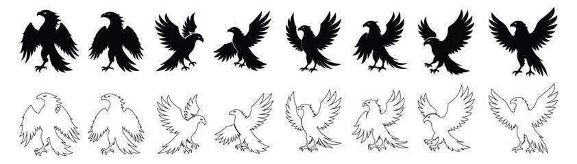 set of eagle silhouette icons illustration