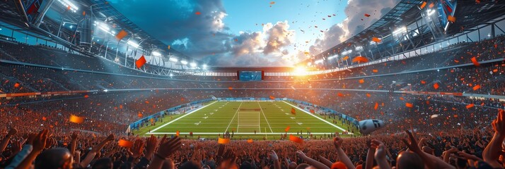 A Packed Stadium Celebrates a Victory With Confetti Rain