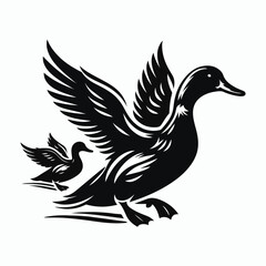Black a duck silhouette vector illustration on white background