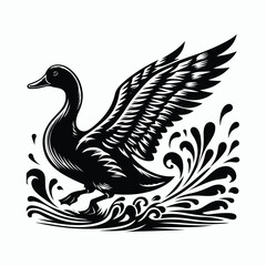 Black a duck silhouette vector illustration on white background