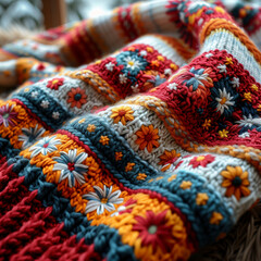 Fototapeta premium Close-up of colorful braided yarn texture.