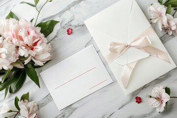 Empty frame mock up with red rose, gift box and heart on old wood. Top view valentine, wedding and love.