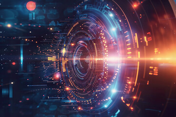 A colorful, abstract image of a computer screen with a blue and red background