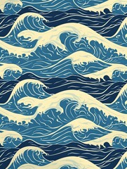 The image is a blue and white pattern of waves