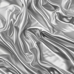 Luxurious soft draped silver satin fabric with smooth texture, elegant and shiny material.