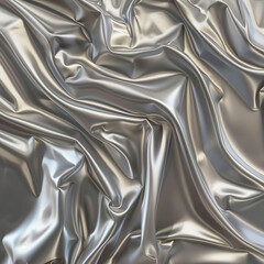 Luxurious soft draped silver satin fabric with smooth texture, elegant and shiny material.