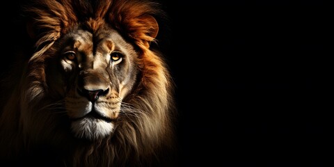 Fototapeta premium Lion king Portrait on black background, Portrait of majestic lion Magnificent