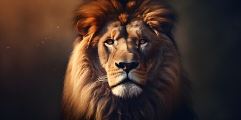 Fototapeta premium Lion king Portrait on black background, Portrait of majestic lion Magnificent