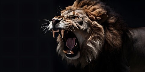 Fototapeta premium Lion king Portrait on black background, Portrait of majestic lion Magnificent