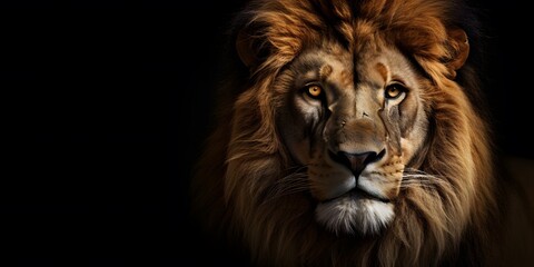 Fototapeta premium Lion king Portrait on black background, Portrait of majestic lion Magnificent