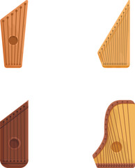 Traditional gusli icons set cartoon vector. Slavic stringed musical instrument. Chord equipment