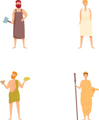 Collection of ancient roman characters in traditional attire, depicted as cartoon illustrations