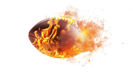 Burning rugby ball on transparent background