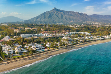 Aerial view of the luxurious Marbella town, Costa del Sol, Andalusia, Spain