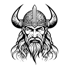 Excellent Viking with Helmet, Armor on the White background. Hand-drawn illustration for mascot sport logo badge label sign poster emblem patch t-shirt printing.
