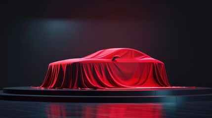 Red car unveiling on a stage