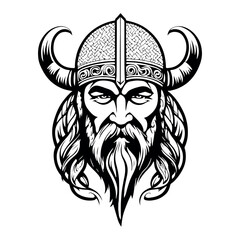 Excellent Viking with Helmet, Armor on the White background. Hand-drawn illustration for mascot sport logo badge label sign poster emblem patch t-shirt printing.
