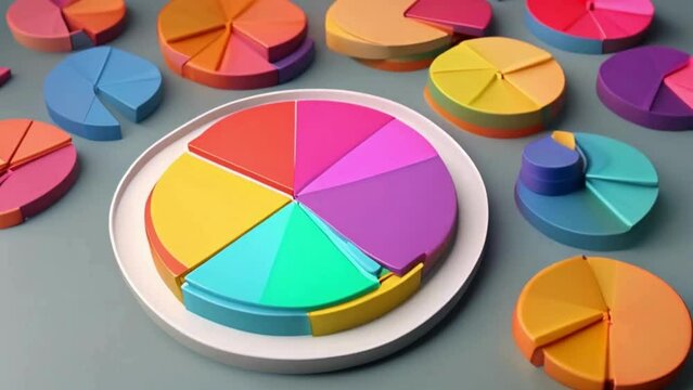 Hyperrealistic pie chart in 3D with vibrant color slices, 8K quality.